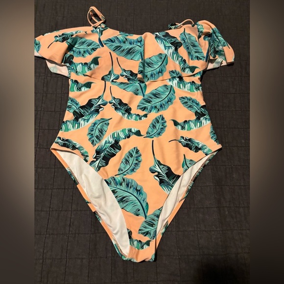 CUPSHE Pink Palm Leaves Swim One Piece Ruffle XL - Picture 5 of 7